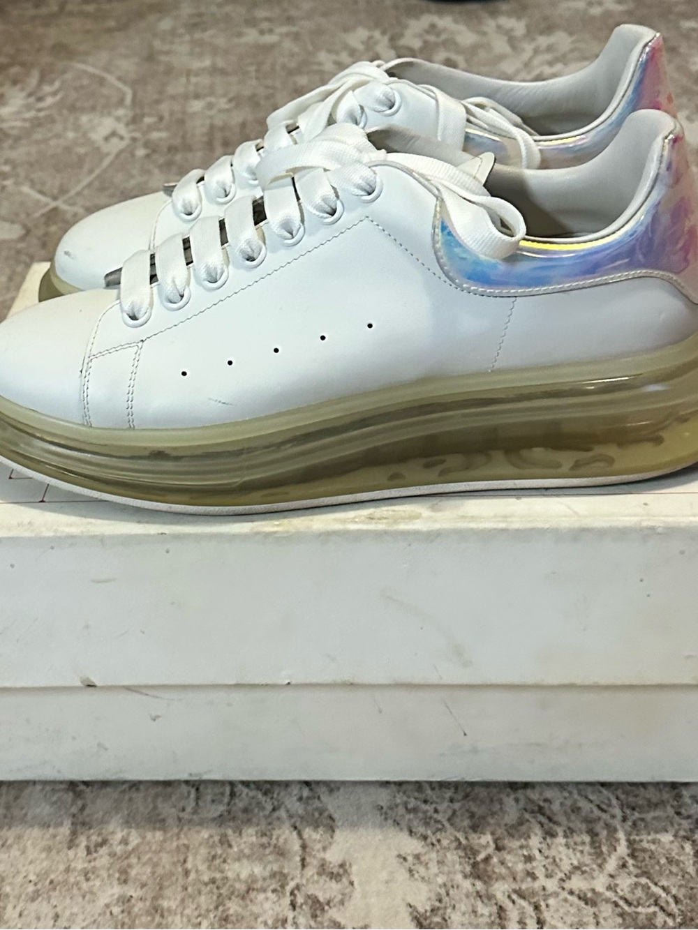 White Alexander Mcqueen Sneakers with Iridescent Heel Accent